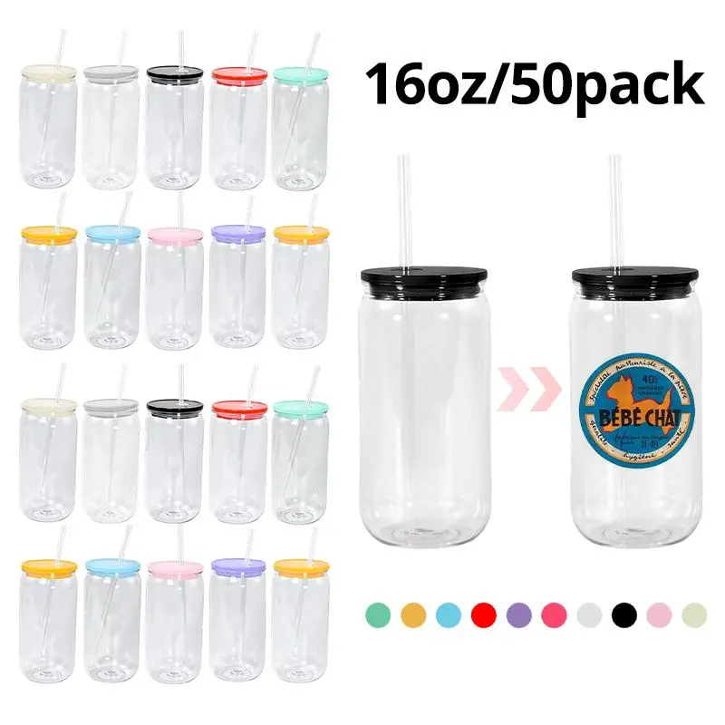 50-Pack 16oz Single-Wall Transparent Acrylic Plastic Cups with Colorful Leak-Proof PP Lids, Portable Kitchenware Drinkware Water Bottles, USA Warehouse Stock for Water & Beverages,summerwins