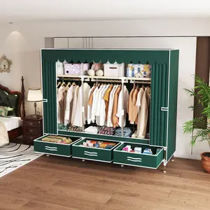Portable Closet Wardrobe, 64.9-Inch Clothes Organizer with 3 Hanging Rods  3 Shelves, and 3 drawers,  Non-Woven Fabric Cover, Large Capacity  clothing storage Closet Organizer apartment living room furniture dressers for bedroom furniture set