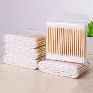 500 Pcs Household Disposable Double-Ended Cotton Swabs, Wooden Stick Cotton Buds for Makeup, Bagged Cotton Swabs for Makeup Remover, Disinfection and Cleaning