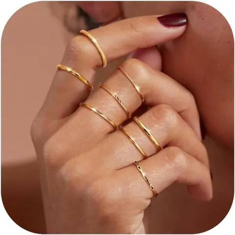 8pcs 1mm 2mm Stainless Steel Rings for Women Men, Minimalist Fashion Stackable Finger Rings Dainty Plain Thin Knuckle Stacking Midi Thumb Rings, Silver Color, Stacking Ring Set