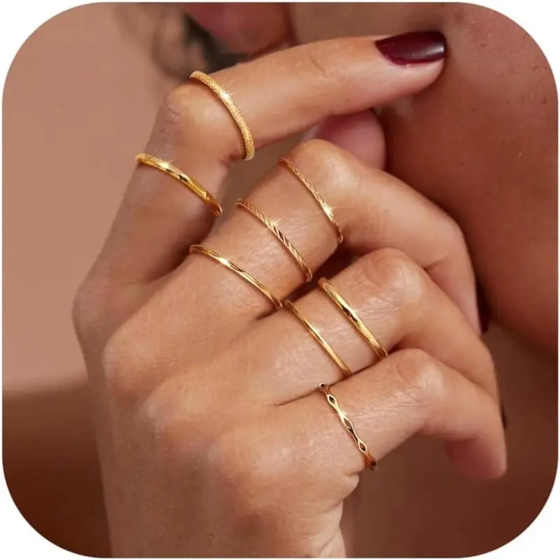 8pcs 1mm 2mm Stainless Steel Rings for Women Men, Minimalist Fashion Stackable Finger Rings Dainty Plain Thin Knuckle Stacking Midi Thumb Rings, Silver Color, Stacking Ring Set
