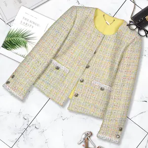 【1】2025 Autumn/Winter New Fashionable Fresh Lemon Yellow Simple Top Round Neck Casual Women's Coat