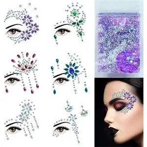 Face Jewels 6 Sheets Face Gems Stick On, 10g Chunky Glitter, Face Jewelry Rhinestones Crystals Stickers, Fairy Euphoria Eye Body Makeup Rave Clothes Festival Outfit Accessories