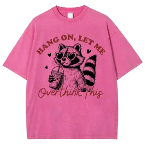 "Hang On Let Me Overthink This" Washed T-Shirt, Funny Raccoon Meme Graphic Tee, Retro Sarcastic Anxiety Shirt, Snarky Quote Tee, Overthinking Girl Humor Top