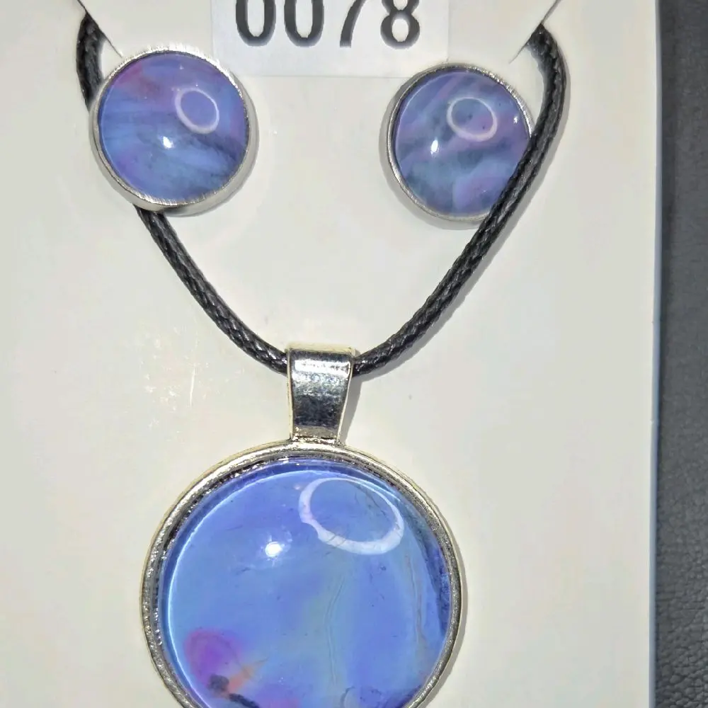 Acrylic Paint Pendant and Earrings Set-  0078
