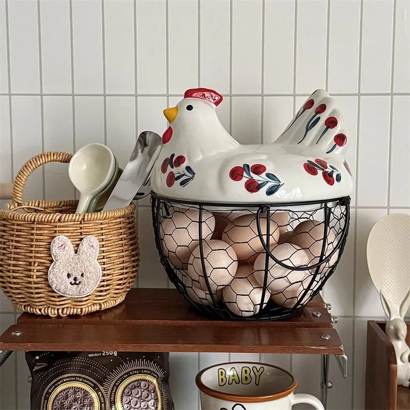 Kitchen Egg Storage Basket, Creative Vintage Ceramic Hen Decorative Basket, Home Use, Polished Finish, Organiser, Kitchen Organizers and Storage