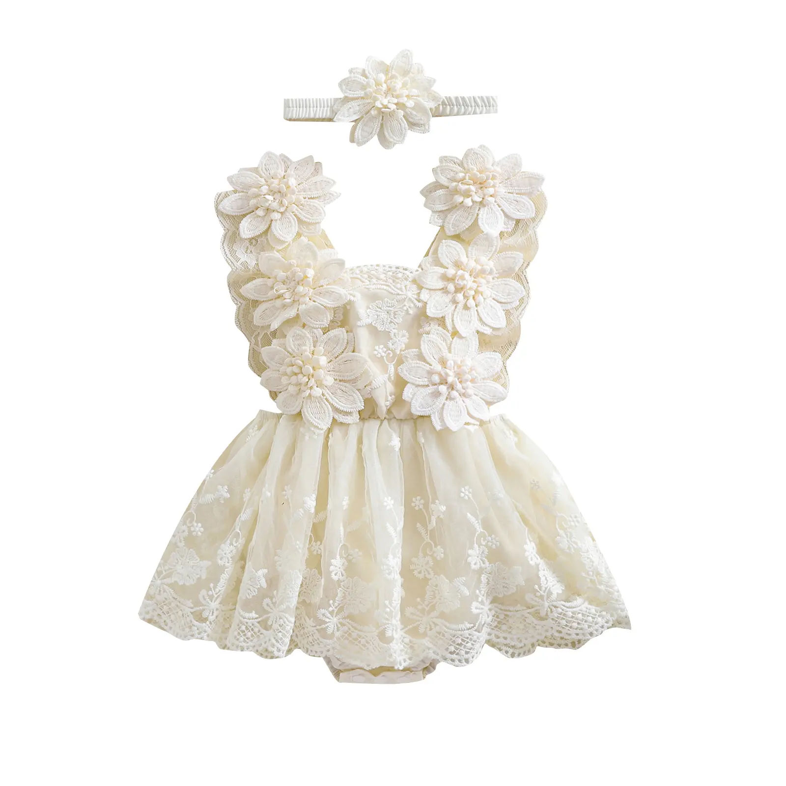 REDWOON Newborn Baby Girl Romper Dress Infant Sleeveless Lace Floral Romper Bodysuit Baby Girl Summer Clothes Outfits