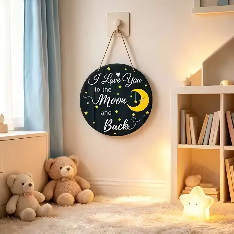 I Love You To The Moon And Back Round Hanging Sign, Moon Star Romantic Wall Decor, Love Quote Gift for Women Men Couples, Birthday Christmas Anniversary Valentine's Day Home Wall Art Present