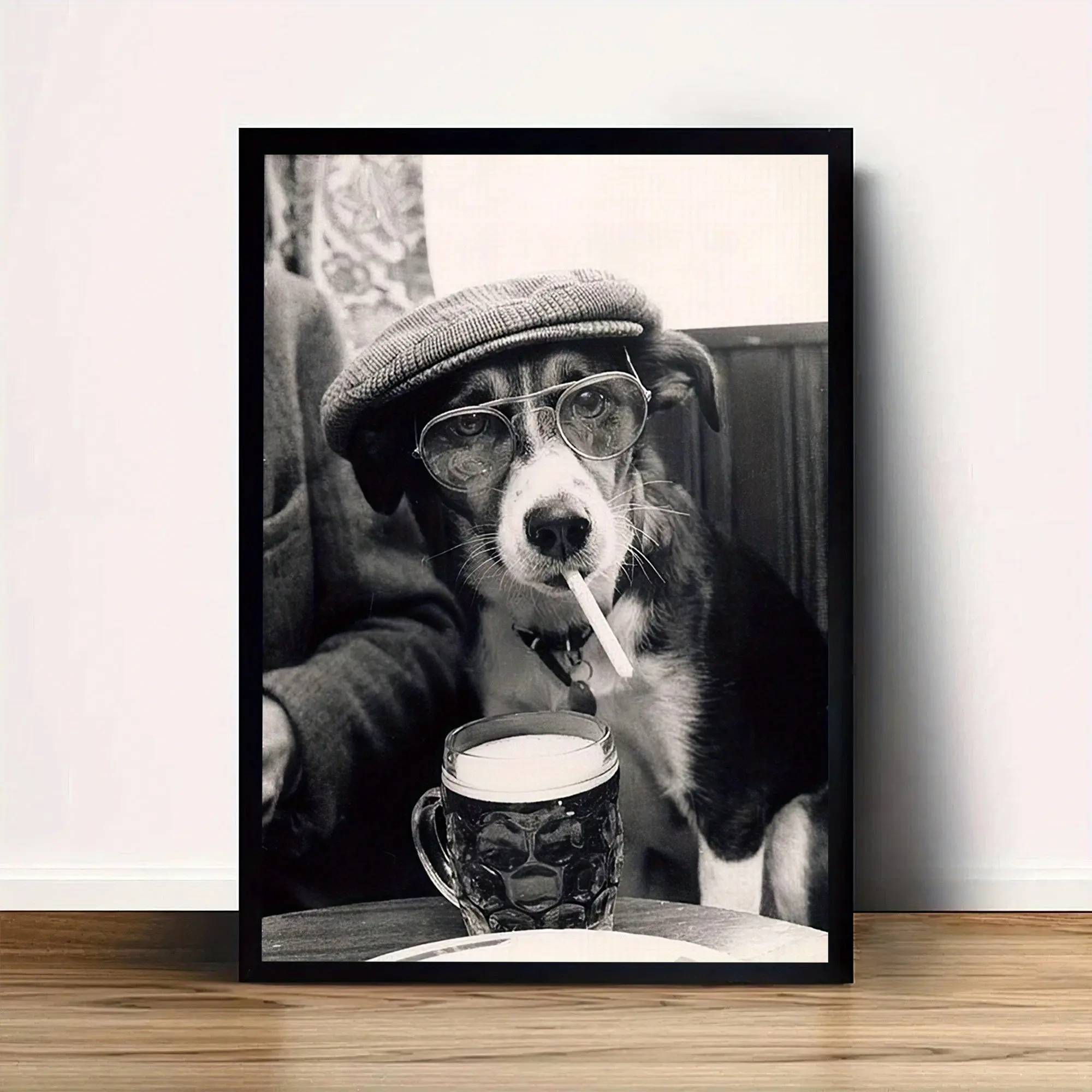 Funny Dog Smoking Poster with Glasses, Modern Humorous Art Print, Perfect for Living Room Bedroom Bathroom Decor, 1 Piece 2D Flat Design