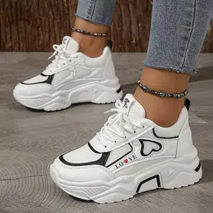 Women's Fashion Chunky Platform Sneakers Casual Lace-up Low Top Fabric Sneakers with Breathable Mesh and Rubber Sole - All-Season Comfort Sports Shoes with Simple Design(Sheet)