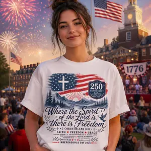 Where the Spirit of the Lord Is Freedom Shirt, American Flag Cross 250th Tee, Comfort Colors Christian USA T-Shirt
