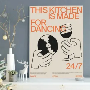 1 pcs Lightweight Unframed  Canvas Wall Art Print — "This Kitchen Was Designed for Dancing All Day Long" — A Vintage-Style Frameless Artistic Decorative