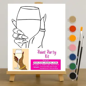 Stress Relief Paint and Sip - Cheers Coloring Panel with 12 Acrylic Paint Colors and Painting Guide Pre-Drawn Canvas