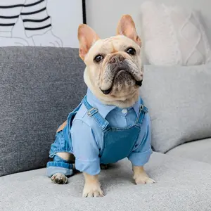 French Bulldog Clothing Imitation Denim Pet Dog Clothes Jumpsuits Autumn Winter Dog Coat Jacket