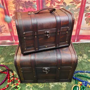 2-Piece Set Retro Storage Boxes, Vintage Style Wooden Organizer, Large & Small Sizes, Perfect for Halloween or Christmas Gifts