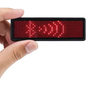 Red LED Name Tag, Rechargeable   LED Name Badge Reuseable Price Tag 44x11 Pixels Digital Sign Temperature Display for Restaurant Shop Exhibition Nightclub Hotel