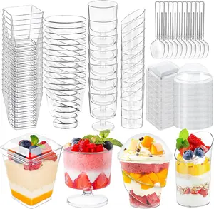 380 Pack Mini Dessert Cups with Spoons and lids, 3 and 5 oz Mini Clear Parfait Cups, Shooters Cups for Party, Round Yogurt Cups, Reusable Fruit Ice Cream Cake Pudding Cups Disposable