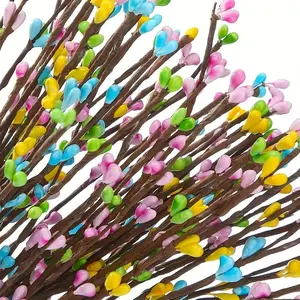 30pcs Colorful Easter Artificial Berry Stems, Plastic Floral Arrangement Sticks, Heart-Shaped Berries, DIY Wreaths, Spring Decorations, Multicolor
