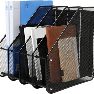 Grid Magazine File Folder, Desktop Organizer Metal Dividers 4 Layers, Book Storage Rack, Display Stand for Office Organization & Storage