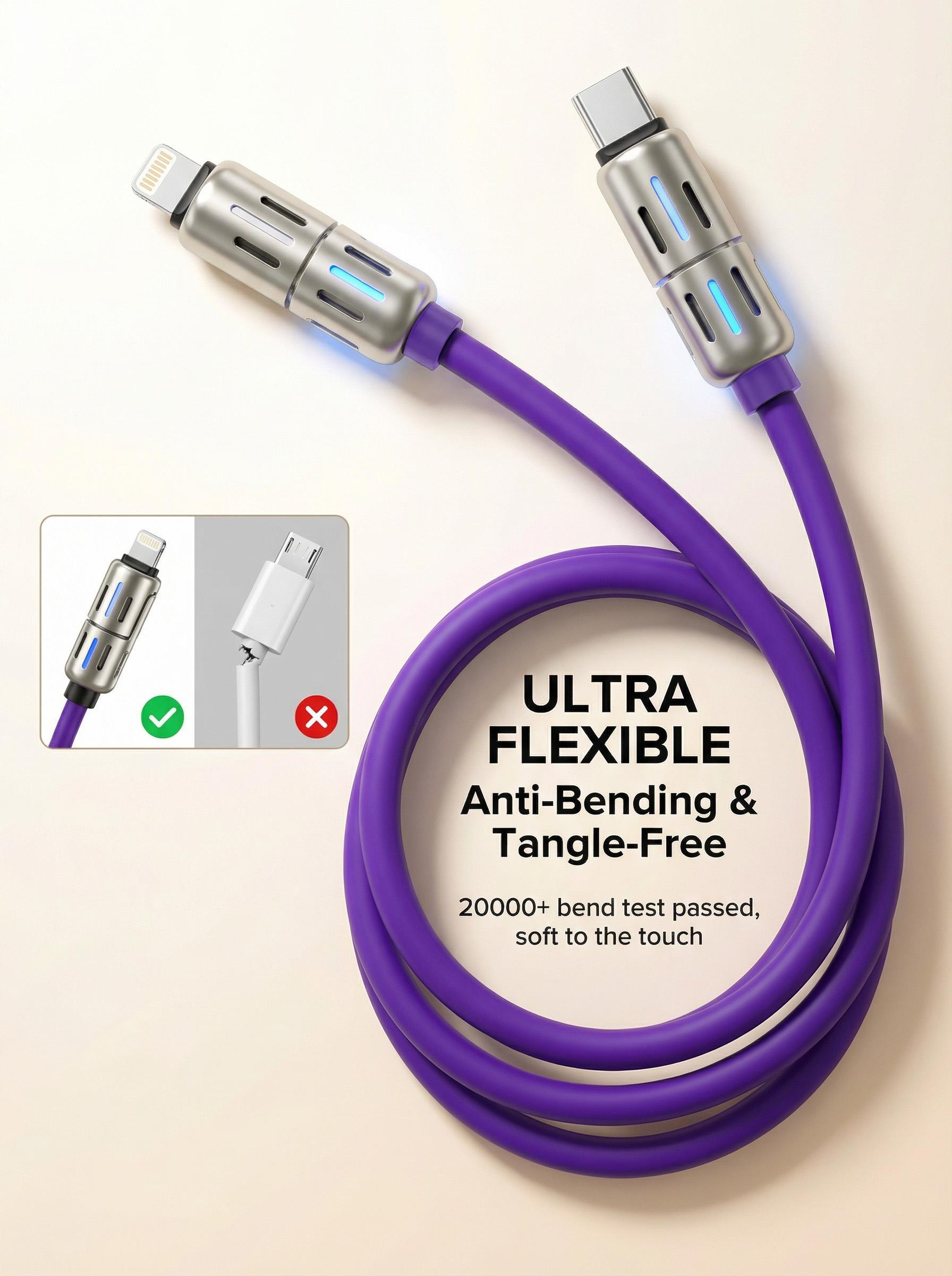 [Buy 1 get 1 free]-6.6FT 4-in-1 USB-C Cable, PD Fast Charging, Data Sync, EXAVON USB-A, Type-C, Lightning,  Aluminum, Compatible