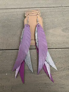 Light Purple Stacked Fringe Feather Earrings