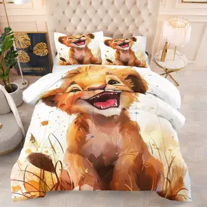Simba Lion King Fun Bedding Set, Soft Comfort Queen Size Quilt & Pillowcases, Ideal Gift for Young Adults Bedroom Decor, Soft Bedding Sets