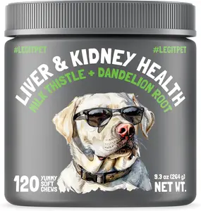 Liver & Kidney Support Chews for Dogs – Natural Detox Supplement with Milk Thistle, Dandelion Root & Turmeric Wellness & Digestive Support Soft Chews Senior Dog Friendly 120 Chews Beef-flavored Treats