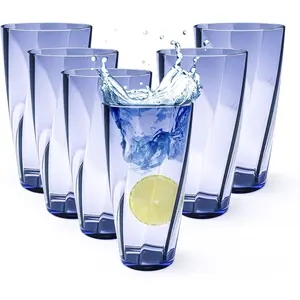 Unbreakable Plastic Cups Plastic Highball Drinking Glasses Tumbler, Large Water Tumbler Set (Set Of 6, 25 Oz) Dishwasher Safe ( Blue)
