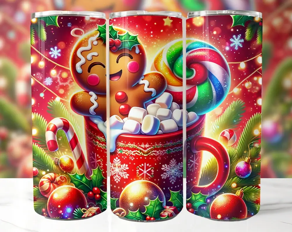 Gingerbread Cookie Hot Chocolate 20oz Skinny Tumbler Sublimation Straight Tumbler Christmas Tumbler