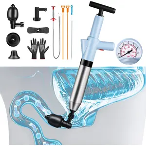 High Pressure Toilet Plunger Heavy Duty Air Drain Blaster with Real-Time Barometer Multi-Drain Clog Remover for Toilets, Sinks, Tubs & Pipes - Fast, Effective Unclogging Tool (Blue)