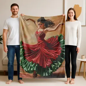 1 piece Dynamic dance pose of the dancer in a red dress themed flannel blanket - Modern design flannel sofa blanket, suitable for beds and sofas, all-season multi-purpose use, super soft and warm, digitally printed pattern, 100% polyester material