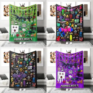 Minecraft Flannel Blanket Design, Cozy Soft Kids Perfect Gift, Skin Friendly Home Use Ideal Holiday Present, Thoughtful Care During Holidays