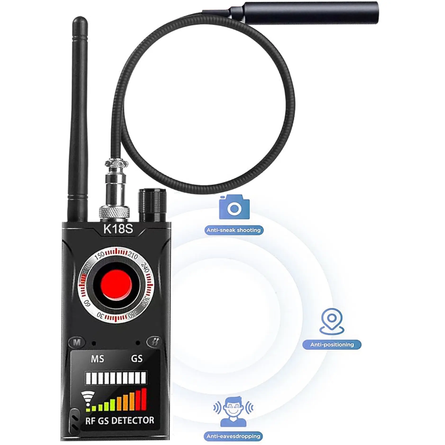 Hidden Camera Detectors, Spy Camera Detector, Car GPS Tracker detector, Bug Detector, RF Signal Detector, Listening Device Detector, 10 Levels Sensitivity, 4 Detection Modes, 30H Working Time for Travel, Car, Bathroom, Office, Hotel, Airbnb, Rental