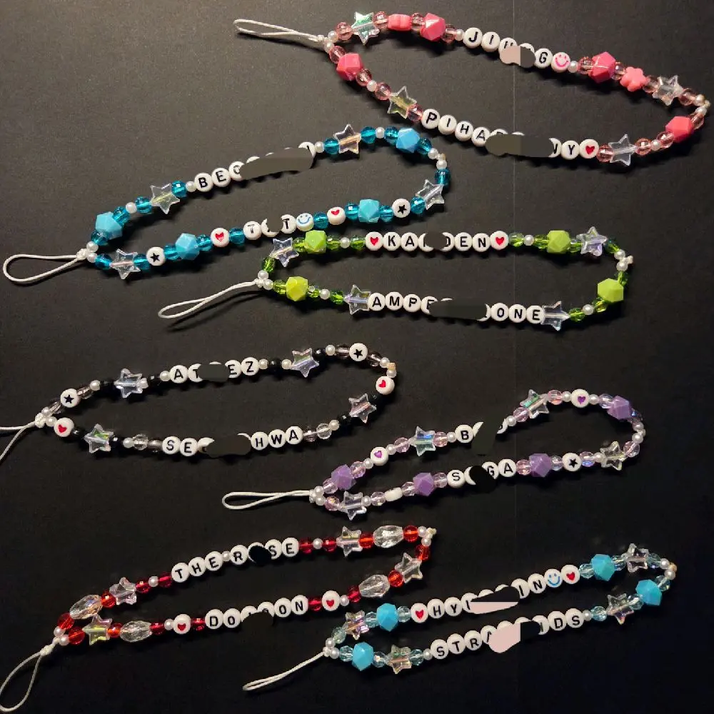 Kpop Wrist Strap for Phones or Lightsticks with Colorful Beads and Star Charms Perfect for Fans