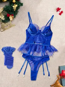 Christmas Sexy Lingerie Set for Women, 3 Piece Bra, Thong & Socks, Embroidered Temptation, High Quality Comfortable Gift
