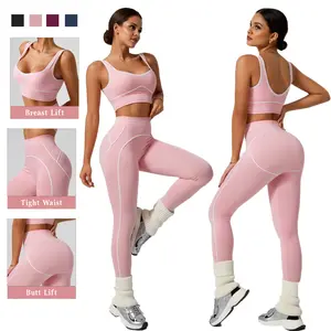 Kabuer Women's 2-Piece Yoga Workout Set - High-Waisted Compression Leggings, Slim-Fit Sleeveless Crew Neck Solid Medium-Stretch Seamless Tight Sports Gym Activewear for All Seasons (Women's Clothes, 2 Piece Sets)