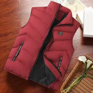 Men's Red Casual Puffer Vest, Stand Collar Zip-Up Warm Winter Sleeveless Coat with Functional Pockets