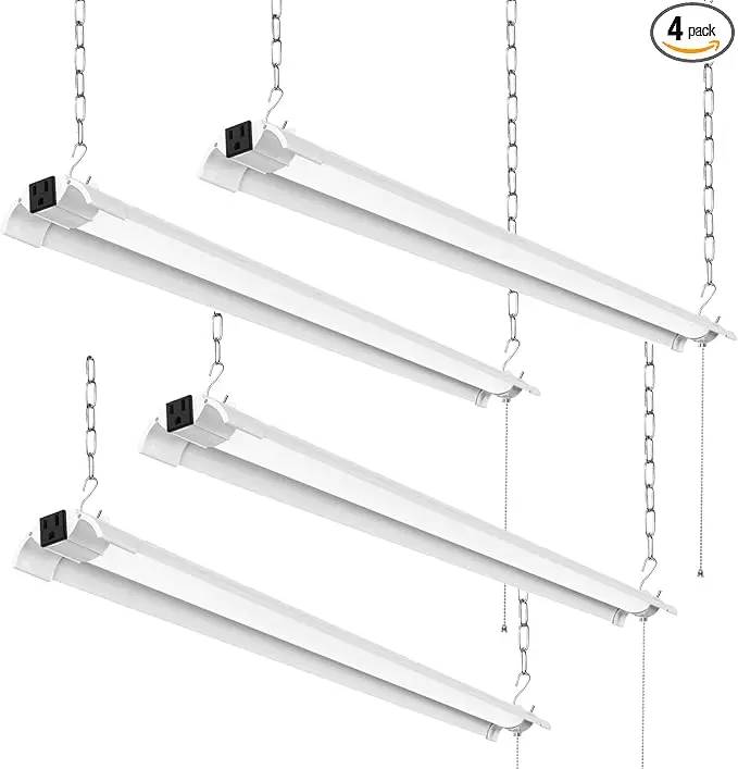 ENATECLITE Linkable Led Shop Light,4ft Plug in Shop Light for Basement,Included Power Cord and Pull Chain,7000lm Garage Ceiling Lights,Hanging Lights for Basements,Warehouses,Workshops,ETL-4pack