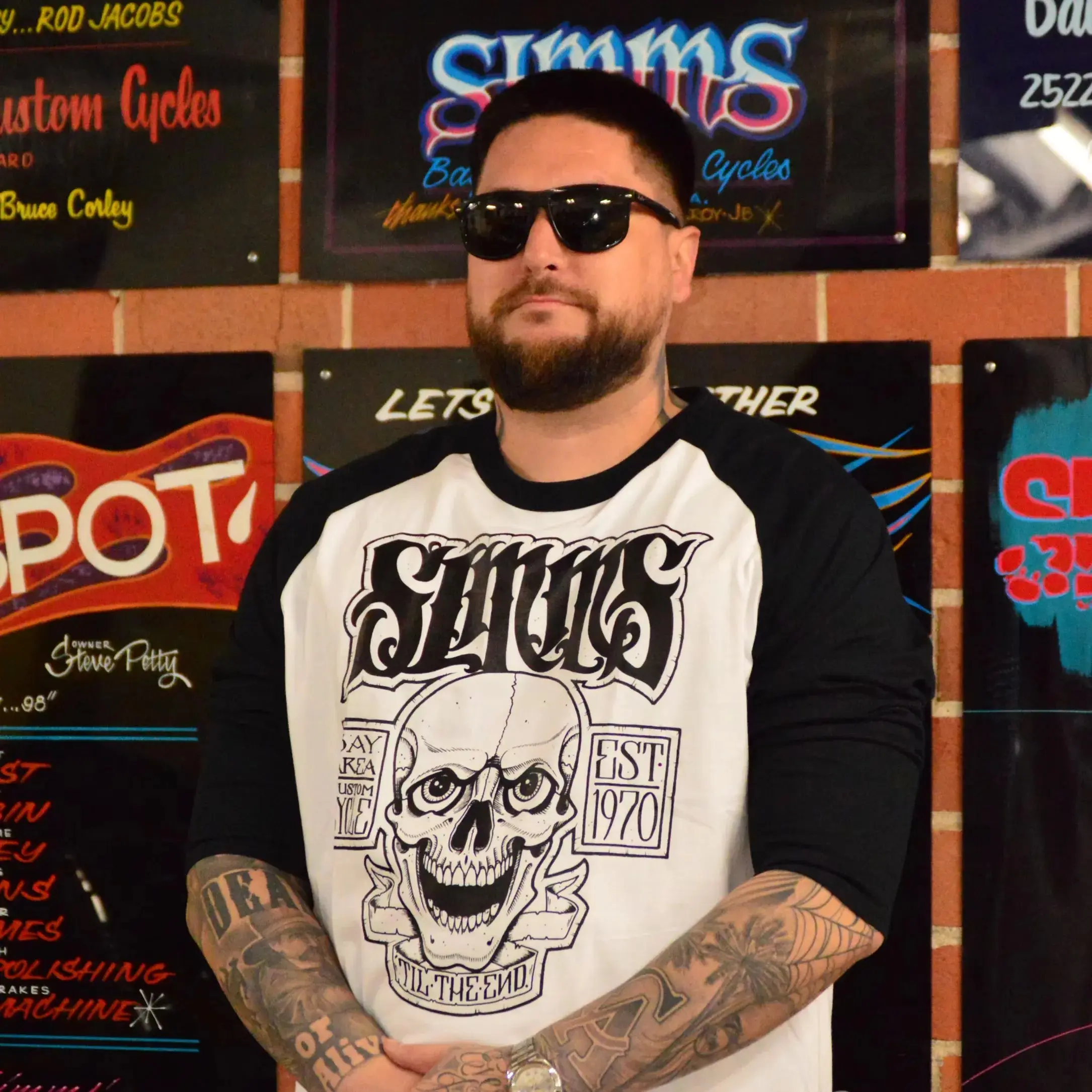 *SIMMS Baseball Skull Tee#800 -White
