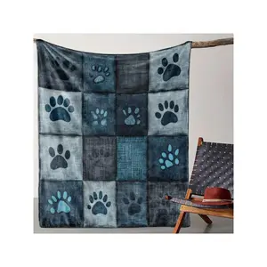 Soft Flannel Blanket - Dark Navy Blue & Charcoal Gray Paw Print Throw - All-Season Cozy Bedspread, Couch Or Office Decor - Machine Washable Pet Lover Gift For Cat/Dog Owners - Easy Care Home Decor, Dog Blanket, Hypoallergenic Fabric-30*40in