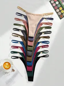 Women's Solid Color O-ring Thong, Soft Comfy Breathable Panty for Daily Wear, Women's Underwear for All Seasons