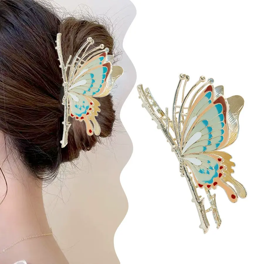 3Pcs Sparkly Butterfly Claw Clips with Moving Wings! Chic Metal Hair Clamps, Exquisite Crystal Hairpins for Thick Hair, Perfect Gift for Women.