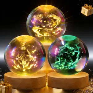 DS Anime Crystal Night Light - KnY Crystal Ball 6 Color Changing Wood Base Lamp, 3.15“ for Gift, Room & Bedside Decor