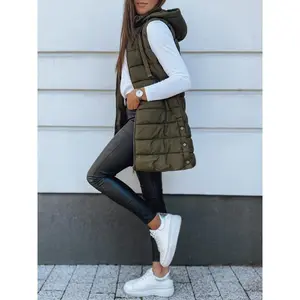 Ladies' vest Winter Warmth Puffer Vest - Soft Solid Color Sleeveless Hooded Long Vest for Women - Cozy Outwear for Cold Weather