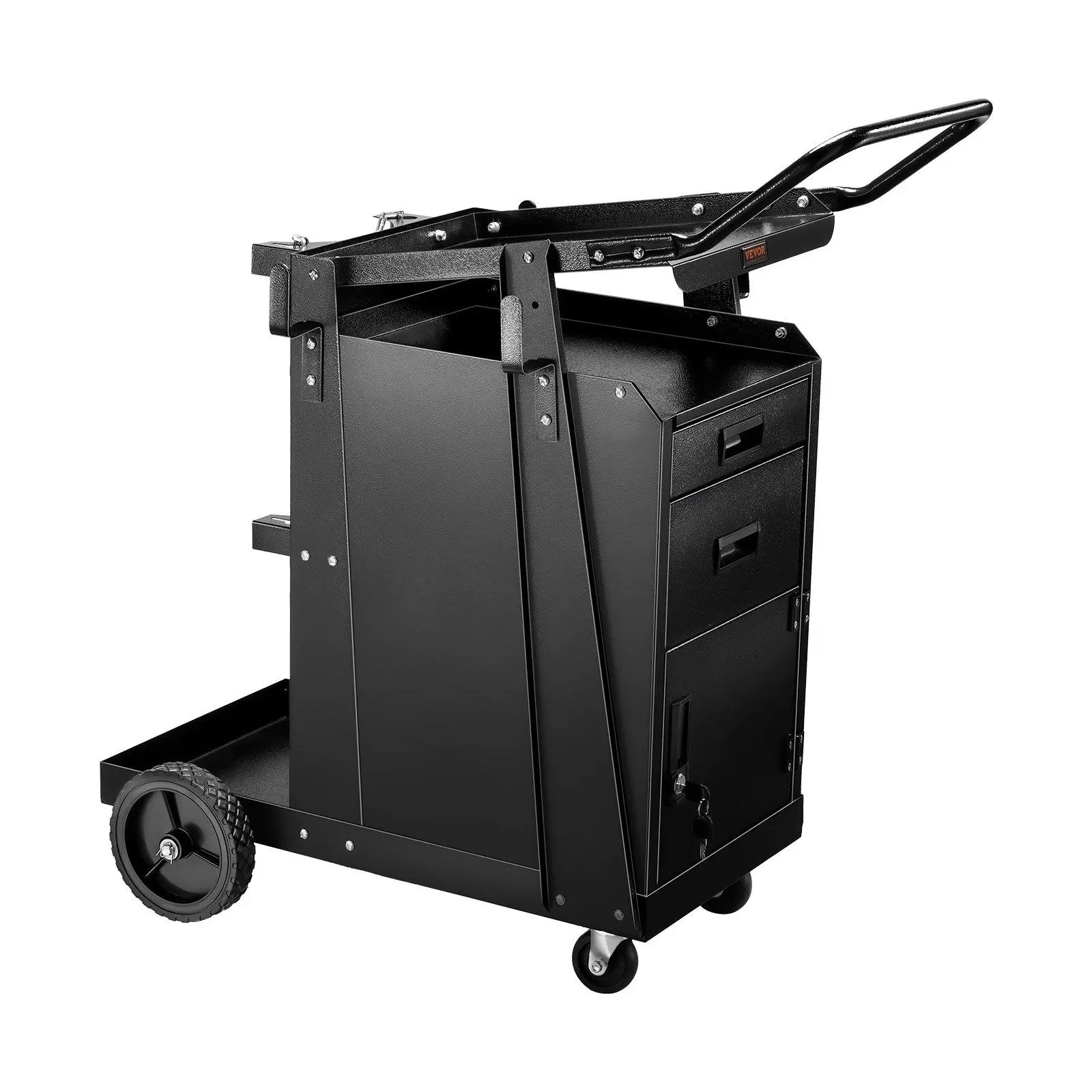 【DealsForYouDays】Heavy Duty Welding Cart - 2 Drawers, Lockable Cabinet, 1.0Mm Thick Steel Plate, 350LBS Capacity, Storage Organizer, Anti-Slip, 18.3 x 36.2 x 36.4 in, 2 Safety Chains, 300 LBS Dynamic for Plasma Cutter, MIG Unit