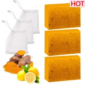 12 PCS Lemon Turmeric & Kojic Acid Soap Bar, Summer Acne Face & Body Wash for Men & Women, Daily Skincare Cleanser Sets with Soap Saver Bags, Christmas Gift Mothersdaygift Summervibes