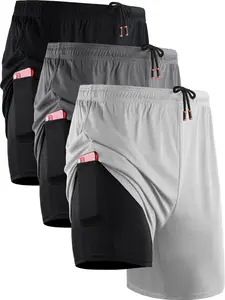 NELEUS Mens 2 in 1 Dry Fit Workout Shorts with Liner and Pockets 3 Packs,Black+Gray+White,US Size L