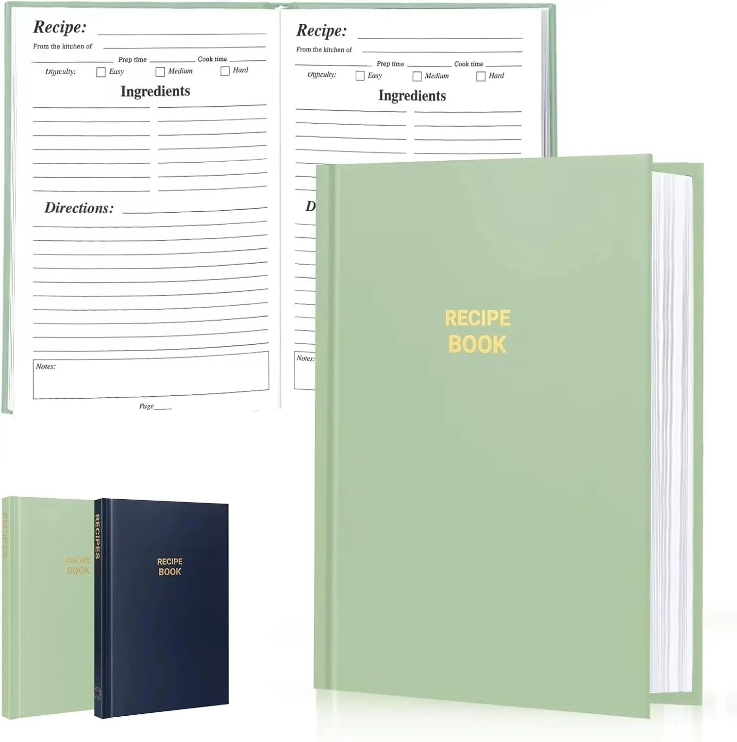 Blank Recipe book - Recipe Book to Write In Your Own Recipes,Organize Your Recipes-  Cover and 186 Blank Pages Recipe Notebook (spring green)
