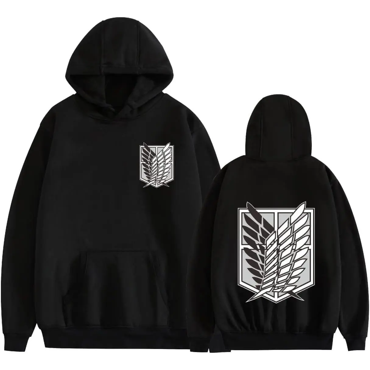 Unisex Attack on Titan Hoodie, Survey Corps Wings Print Pullover Sweatshirt, Long Sleeve Cotton-Poly Blend Top for Cosplay & Party