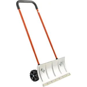 VEVOR 24 inch Snow Pusher Shovel with Wheels, Metal Heavy Duty Wheeled Push Snow Shovels for DrivewayVEVOR Super Brand Day
